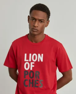 LION OF PORCHES T-Shirts^T-shirt de algodão com estampado