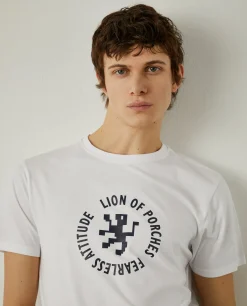 LION OF PORCHES T-Shirts^T-shirt de algodão com logotipo