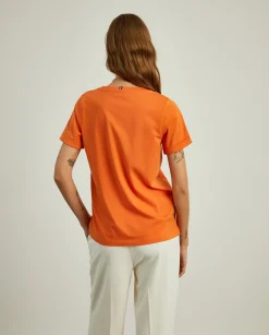 MULHER LION OF PORCHES T-Shirts^T-shirt de algodão decote em V