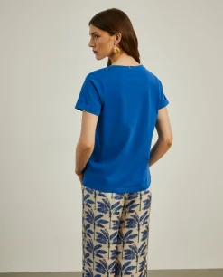MULHER LION OF PORCHES T-Shirts^T-shirt de algodão decote em V