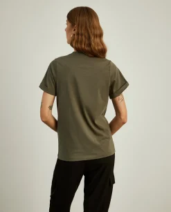 MULHER LION OF PORCHES T-Shirts^T-shirt de algodão decote em V