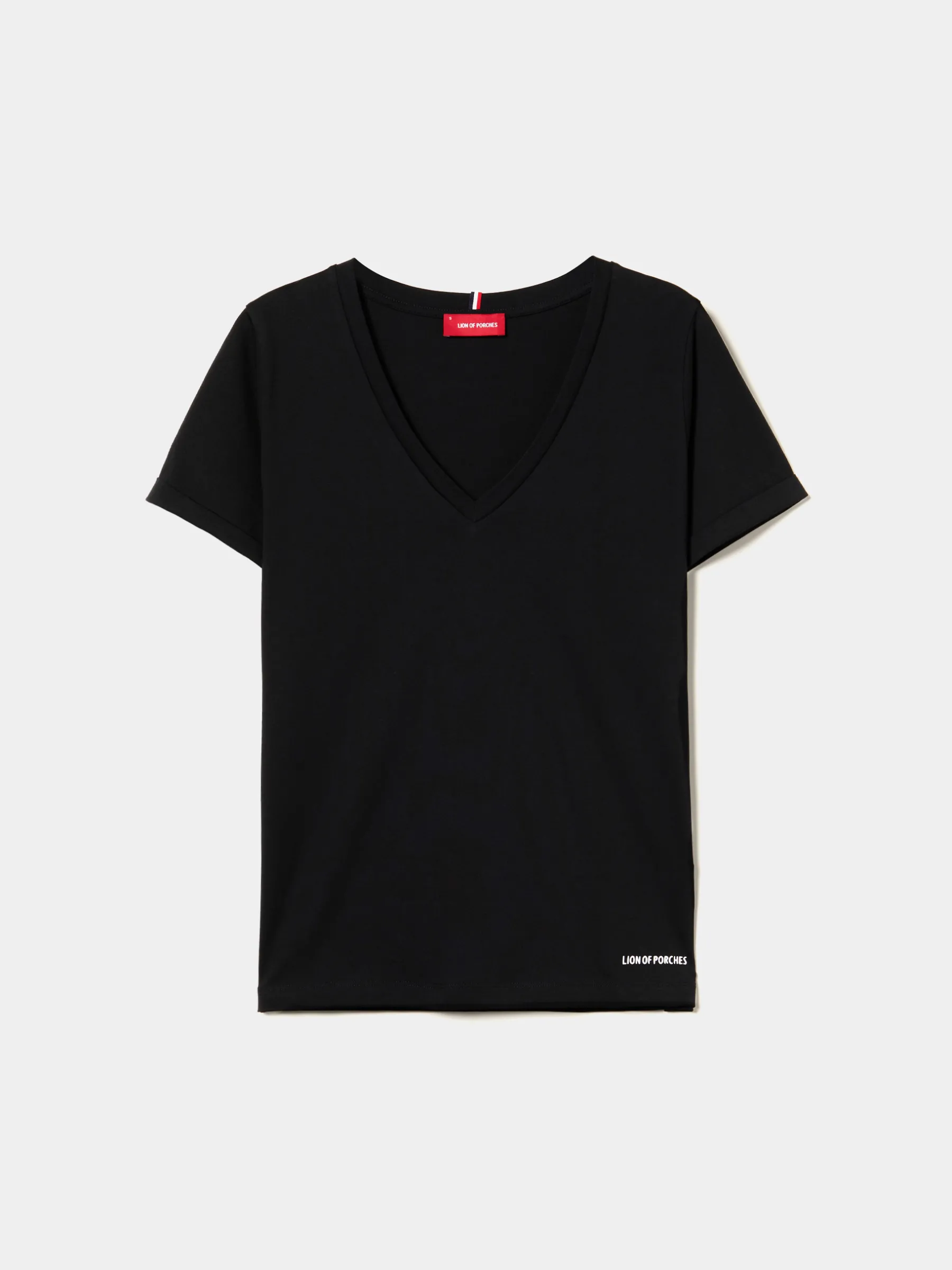 MULHER LION OF PORCHES T-Shirts^T-shirt de algodão decote em V