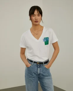 MULHER LION OF PORCHES T-Shirts^T-shirt decote em V com estampado