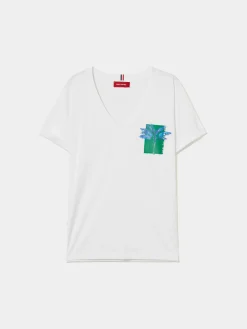 MULHER LION OF PORCHES T-Shirts^T-shirt decote em V com estampado