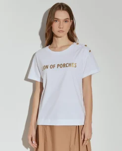 MULHER LION OF PORCHES T-Shirts^T-shirt de algodão