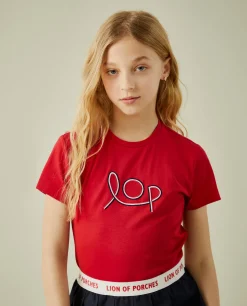 LION OF PORCHES T-Shirts^T-shirt manga curta com bordado LOP
