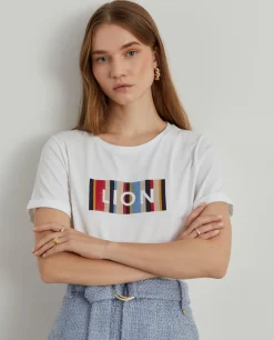 MULHER LION OF PORCHES T-Shirts^T-shirt manga curta com estampado