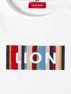 MULHER LION OF PORCHES T-Shirts^T-shirt manga curta com estampado