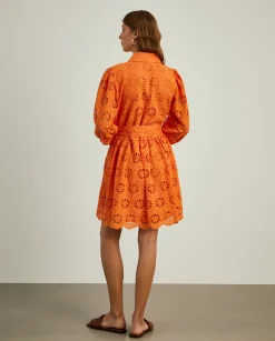 MULHER LION OF PORCHES Vestidos / Macacões^Vestido curto em bordado inglês e mangas abalonadas