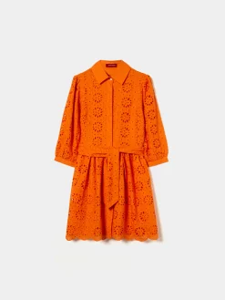 MULHER LION OF PORCHES Vestidos / Macacões^Vestido curto em bordado inglês e mangas abalonadas