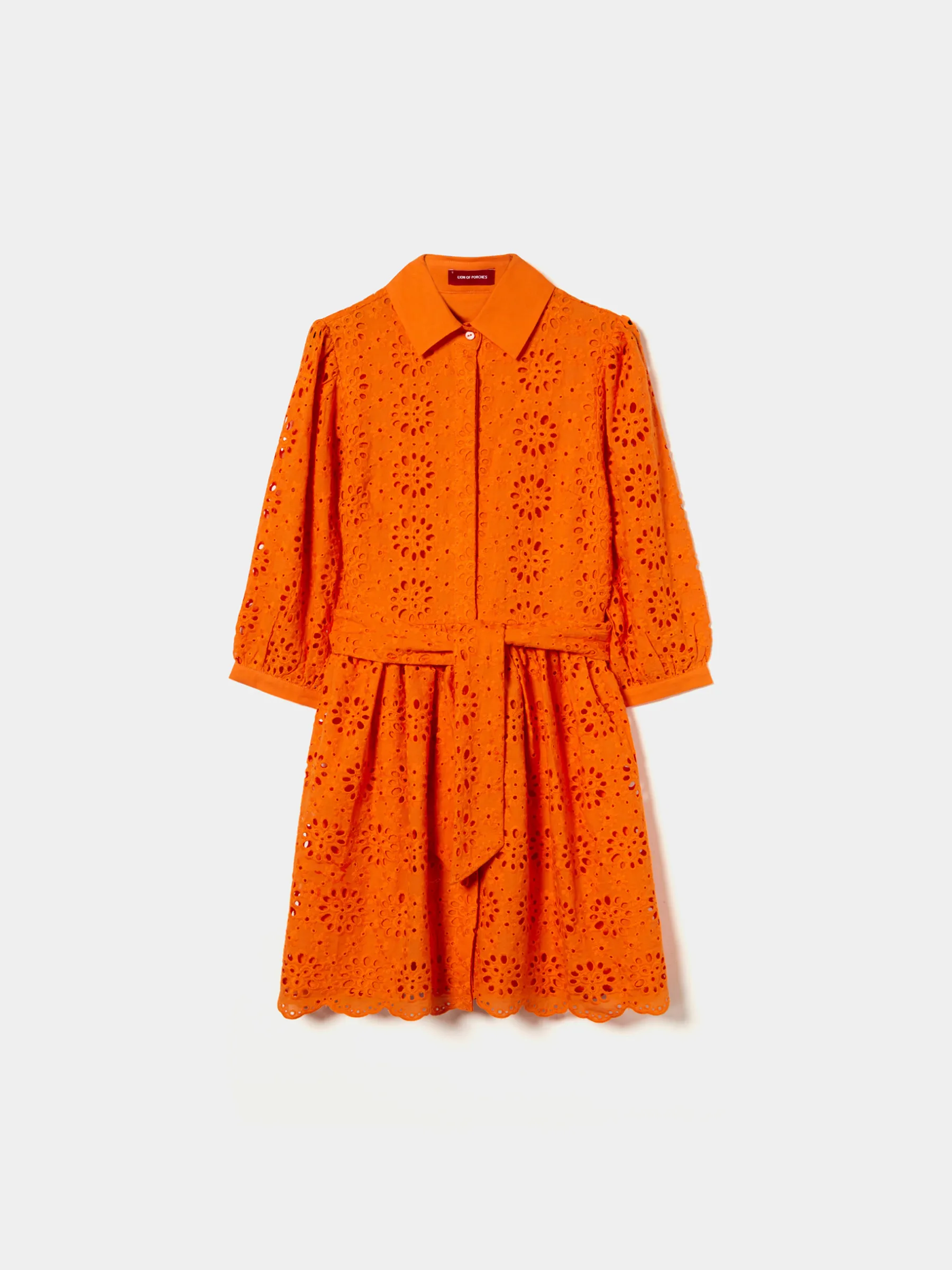MULHER LION OF PORCHES Vestidos / Macacões^Vestido curto em bordado inglês e mangas abalonadas